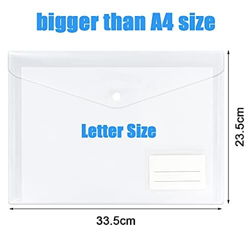 Clear Plastic Wallets - 10 Pack A4 Plastic Folders Document Files Envelope - Plastic Popper Wallets with Label Pocket and Snap Button for School 1