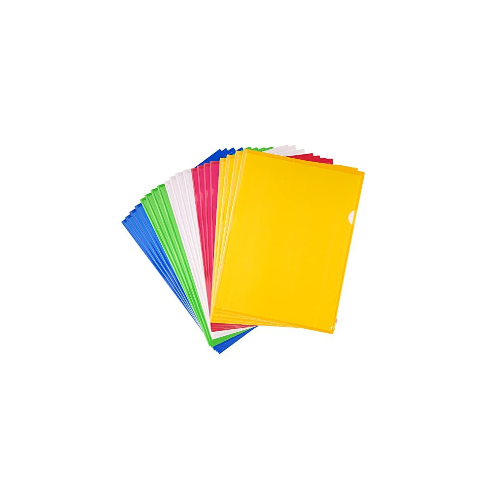 FEPITO 20 Pack A4 Cut Flush Folders Plastic File Document Wallet Folders Top and Side Opening Plastic Wallets Assorted Colors