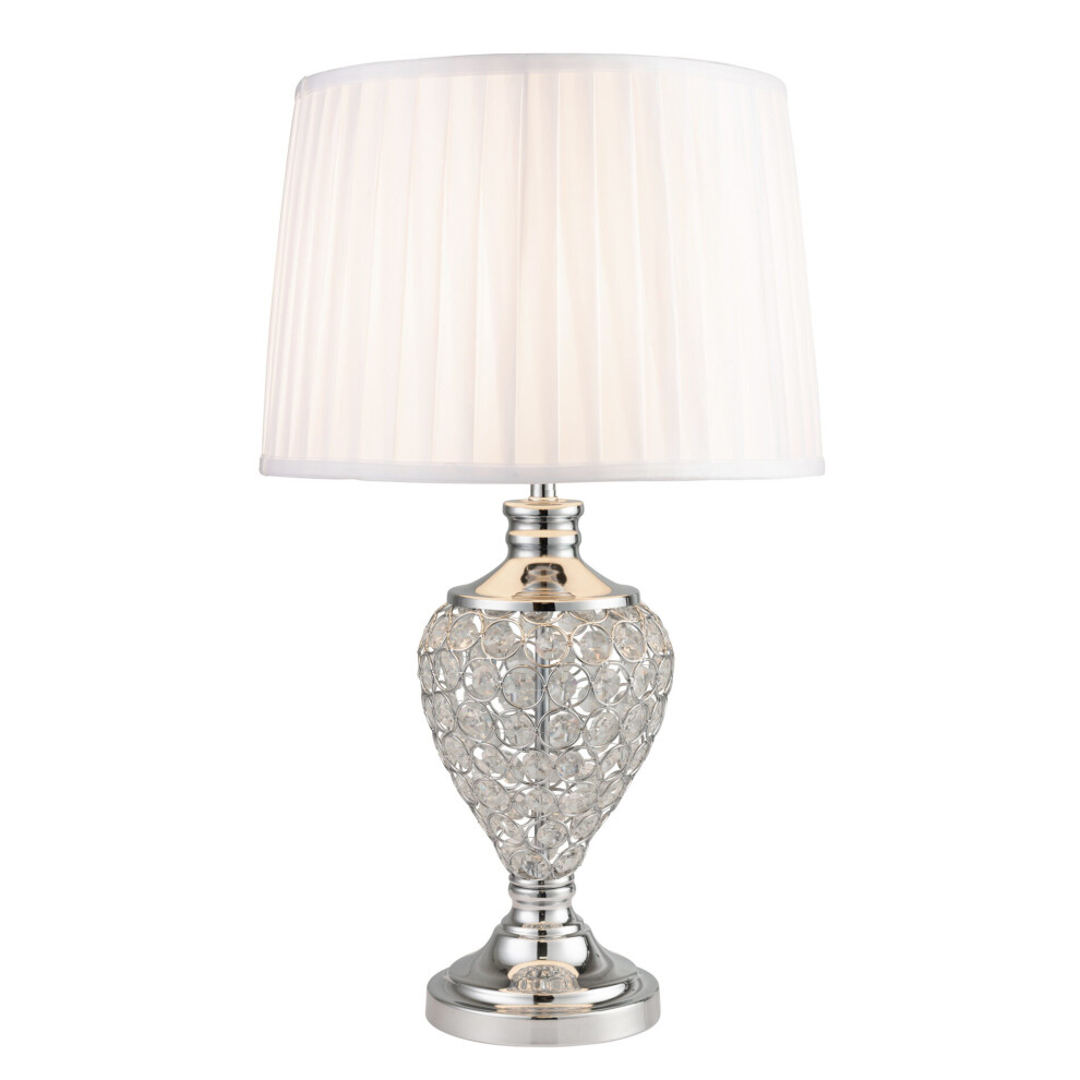 Hepburn Large Crystal Glass Table Lamp with Ivory Pleat Shade - Chrome