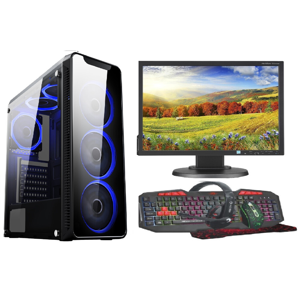 Computek Fast Gaming Pc Bundle:intel Core I3/8Gb Ram/500Gb Hdd + 128Gb Ssd/Gt730 2Gb/Windows 10/6 Fans Blue