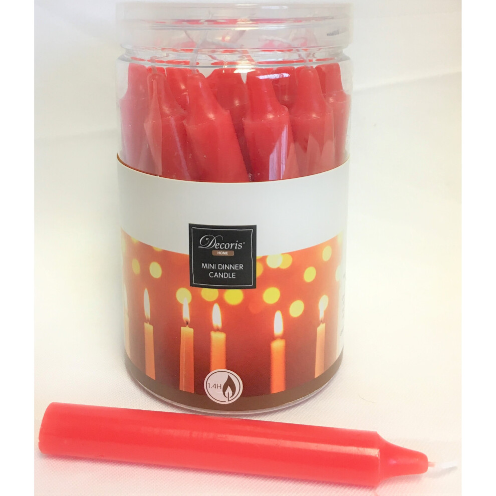 Red Mini Christmas Dinner Candles Tub Of 22 10cm, 1.4H Burn Time