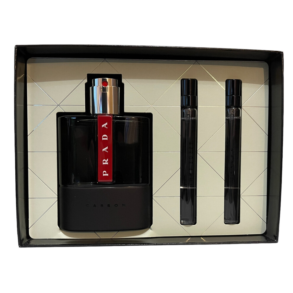 Prada Luna Rossa Carbon 100ml EDT Spray & 2x 10ml EDT Travel Spray Set