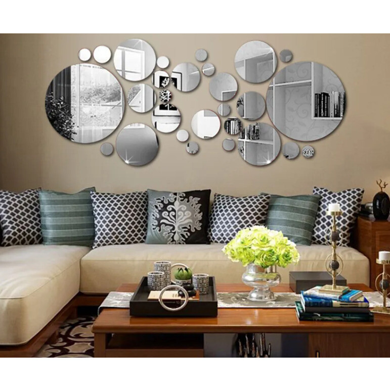 3D circular wall mirror stickers, for TV wallpaper stickers, room ...
