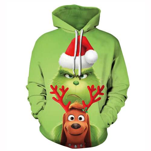 (L) Green Monster Grinch Men's Hoodie 3D Print Christmas Style