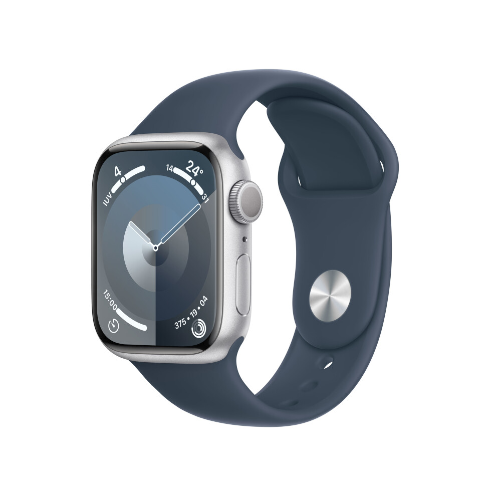 APPLE WATCH SERIES 9 MR903QL/A 41MM SILVER ALUMINIUM CASE WITH STORM BLUE SPORT BAND S/M GPS