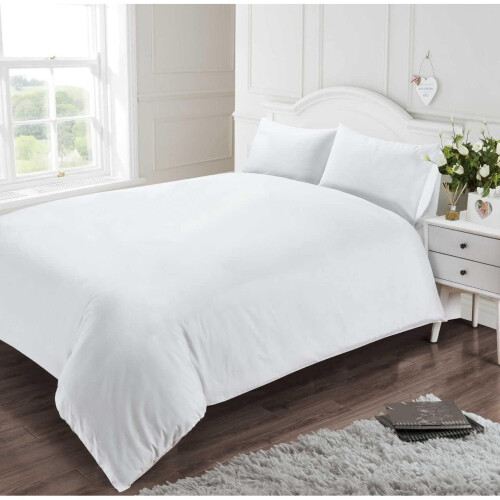 (White, Double) 400 Thread Count Duvet Cover Set 100% Cotton Bedding
