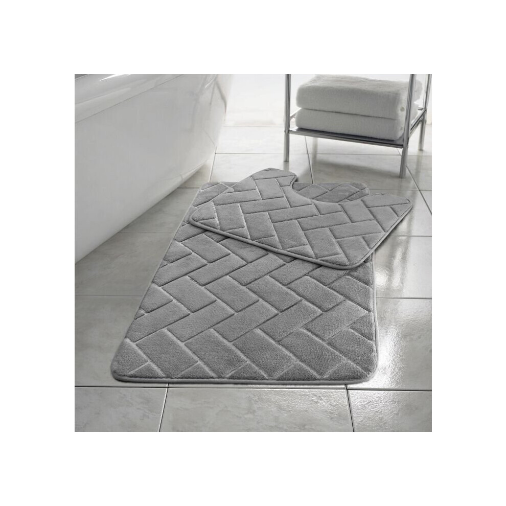 (Grey, 1) Blocks Non- Slip Memory Foam Bath Mat/ Toilet Mat Set