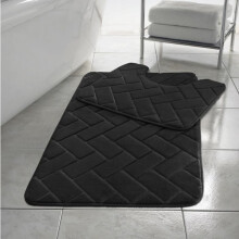 (Black, 1) Blocks Non- Slip Memory Foam Bath Mat/ Toilet Mat Set