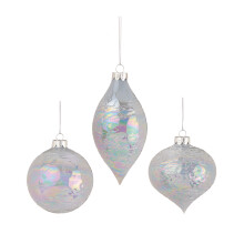 3 Glass Baubles Silver Wavy Pearl Spiral Ball 80-130mm G231714S