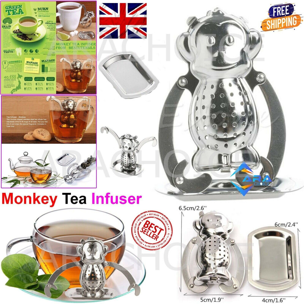 Stainless Steel Leaf Metal Tea Infuser Monkey Strainer Filter Spice UK
