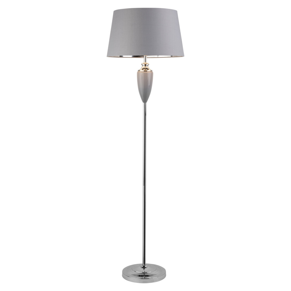 Hepburn Large Ceramic Floor Lamp With Shade - Modern Grey & Silver