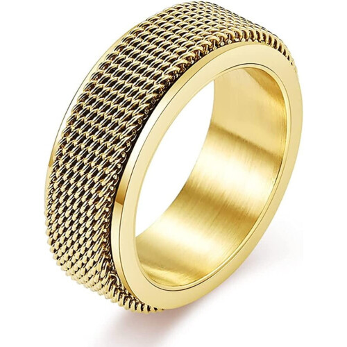 (Gold, 11) Anxiety Ring for Men Chain Woven Mesh Rings Cool Titanium Stainless Steel Spinner Ring 8MM
