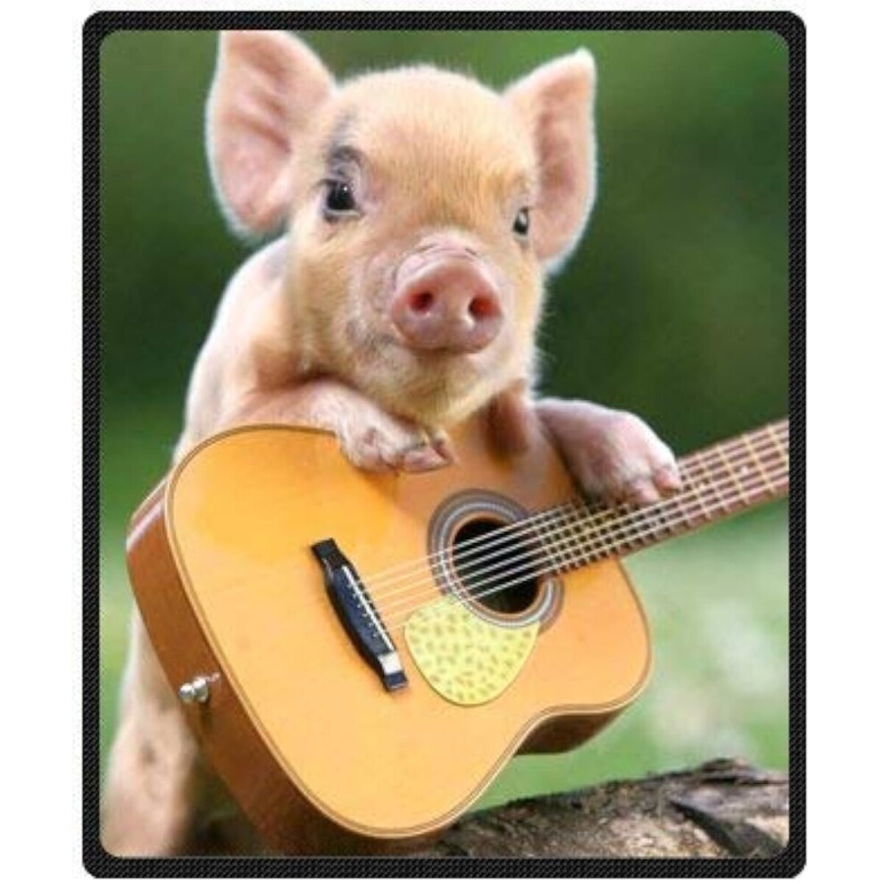 (125CM X 100CM) Soft Fleece Blanket  Cute Little Pig Playing Guitar  Throw Suitable for Bed or Sofa