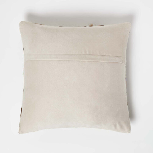 Homescapes Diamond Check Brown & Cream Hide Leather Cushion 45 x 45 cm 2