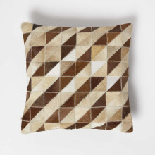 Diamond Check Cream & Brown Leather Cushion 45 x 45 cm