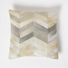 Chevron Cream & Grey Leather Cushion 45 x 45 cm