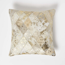 Geometric Diamond Gold & Grey Leather Cushion 45 x 45 cm