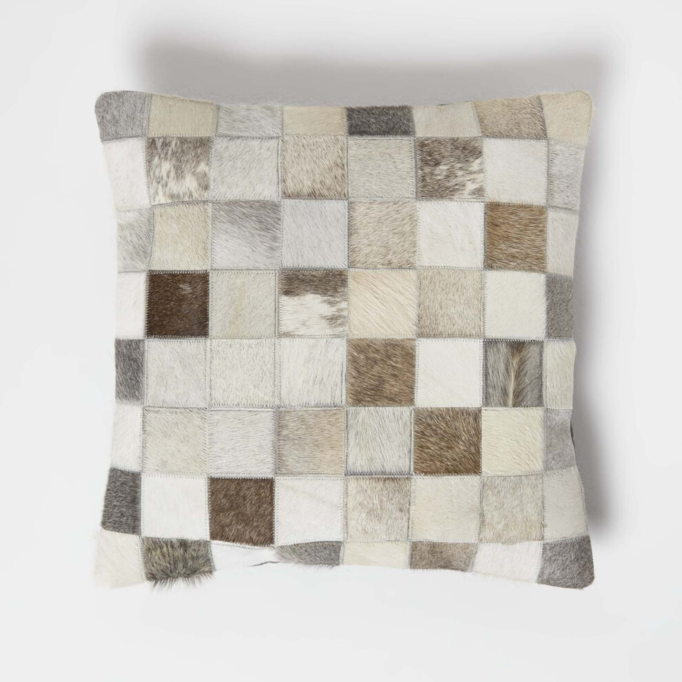 Homescapes Grey Block Check Leather Cushion X Cm Size 45