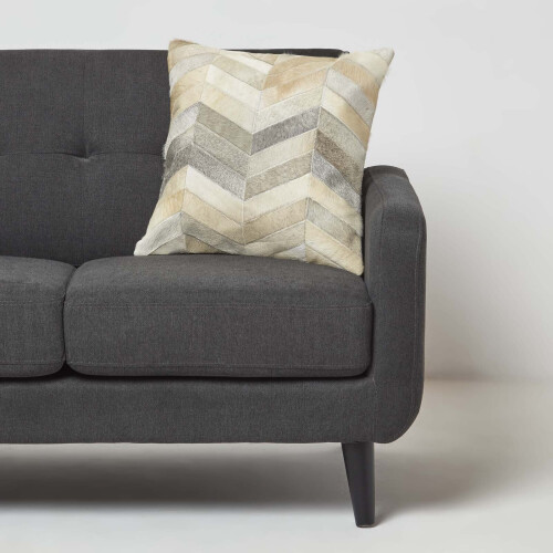 Homescapes Chevron Cream & Grey Leather Cushion 45 x 45 cm 1