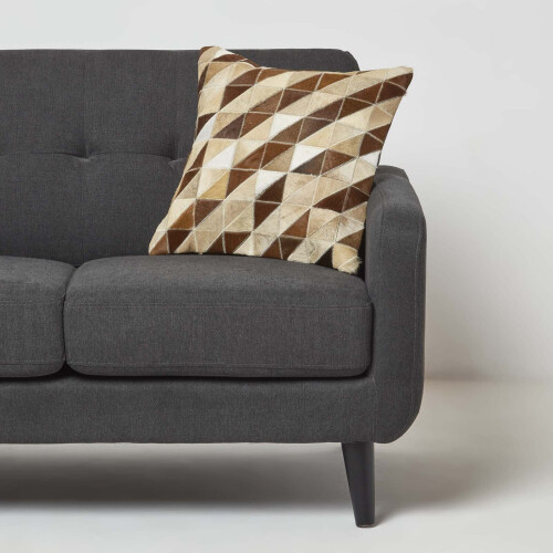 Homescapes Diamond Check Cream & Brown Leather Cushion 45 x 45 cm 1