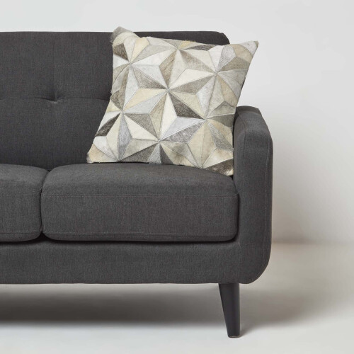 Homescapes Geometric Star Grey Leather Cushion 45 x 45 cm 1