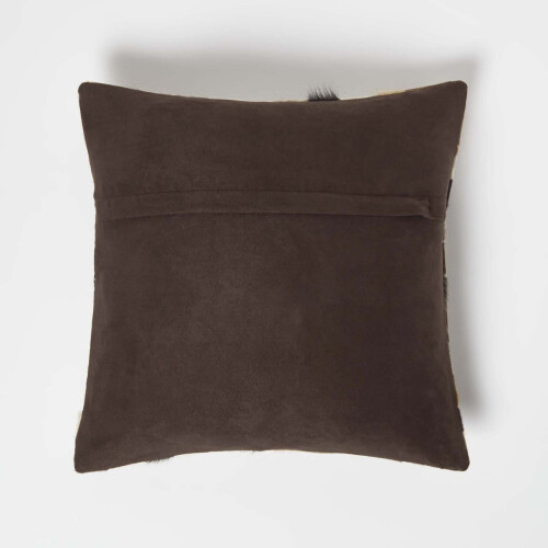 Homescapes Small Block Check Brown & Cream Leather Cushion 45 x 45 cm 2
