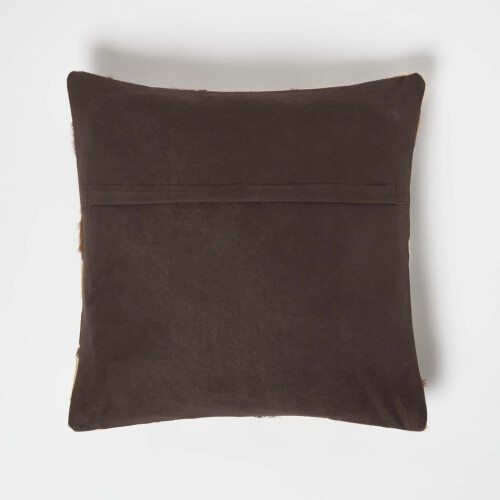 Homescapes Diamond Check Cream & Brown Leather Cushion 45 x 45 cm 2