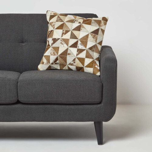 Homescapes Diamond Check Brown & Cream Hide Leather Cushion 45 x 45 cm 1
