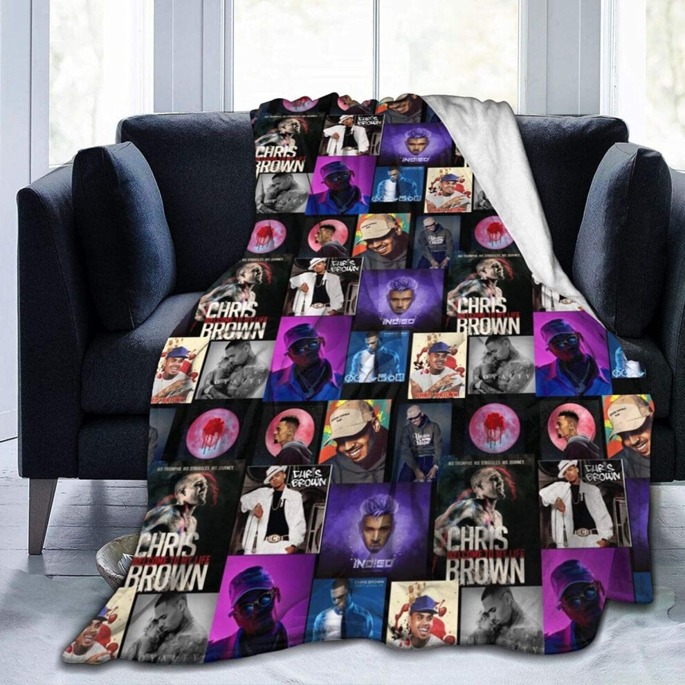 (150CM X 125CM) Chris Brown Theme Winter Bed Blanket Fleece Ultra Soft Lightweight Extra Warm Winter Blanket for Sofa Bed Air Conditioning Blanke