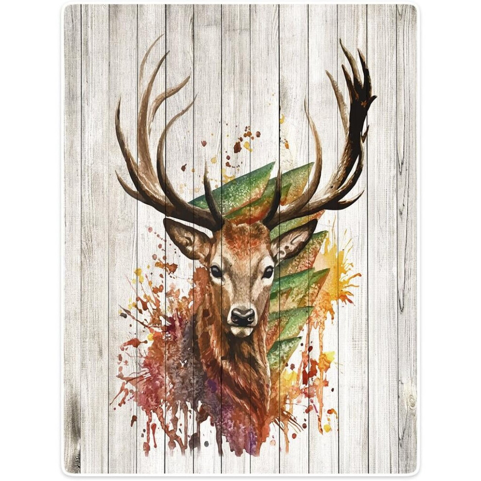 (150CM X 125CM) Blanket Blankets Soft Flannel Soft Fleece Blanket Bed Throw Stag Wood Polyester White