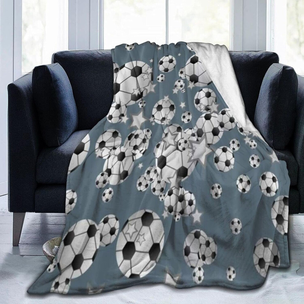 (200CM X 150CM) Super Soft Flannel Fleece Blanket, Football Spoet Balls Stars Football Pattern, Winter Warm Cosy Fuzzy Plush Blankets for Sofas Beds C