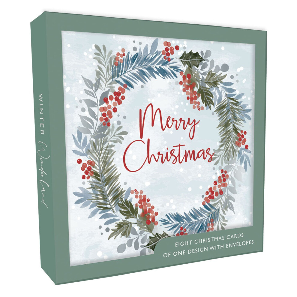 Box of 8 Festive Modern Wreath Luxury Foiled Christmas Cards Boxed Card Packs