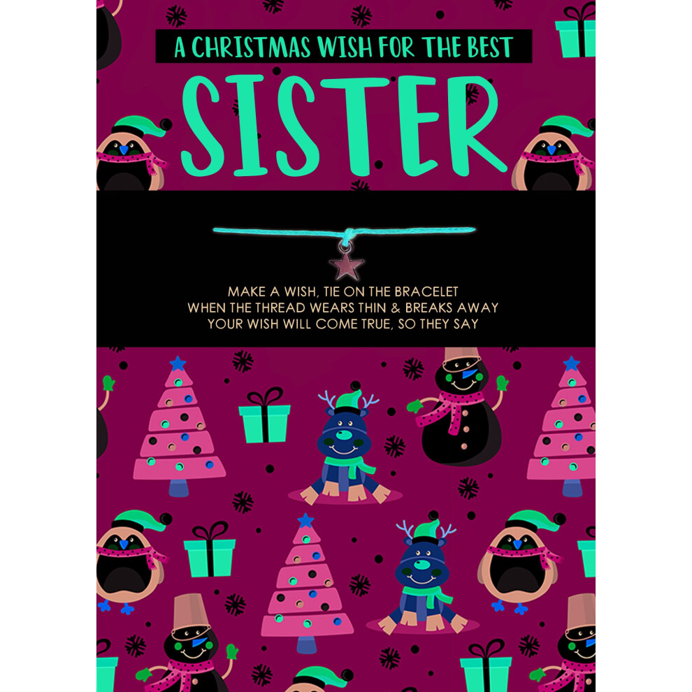 Second Nature Cards 'N' Wishes Best Sister Wishstring Bracelet & Christmas Card Xmas Cards