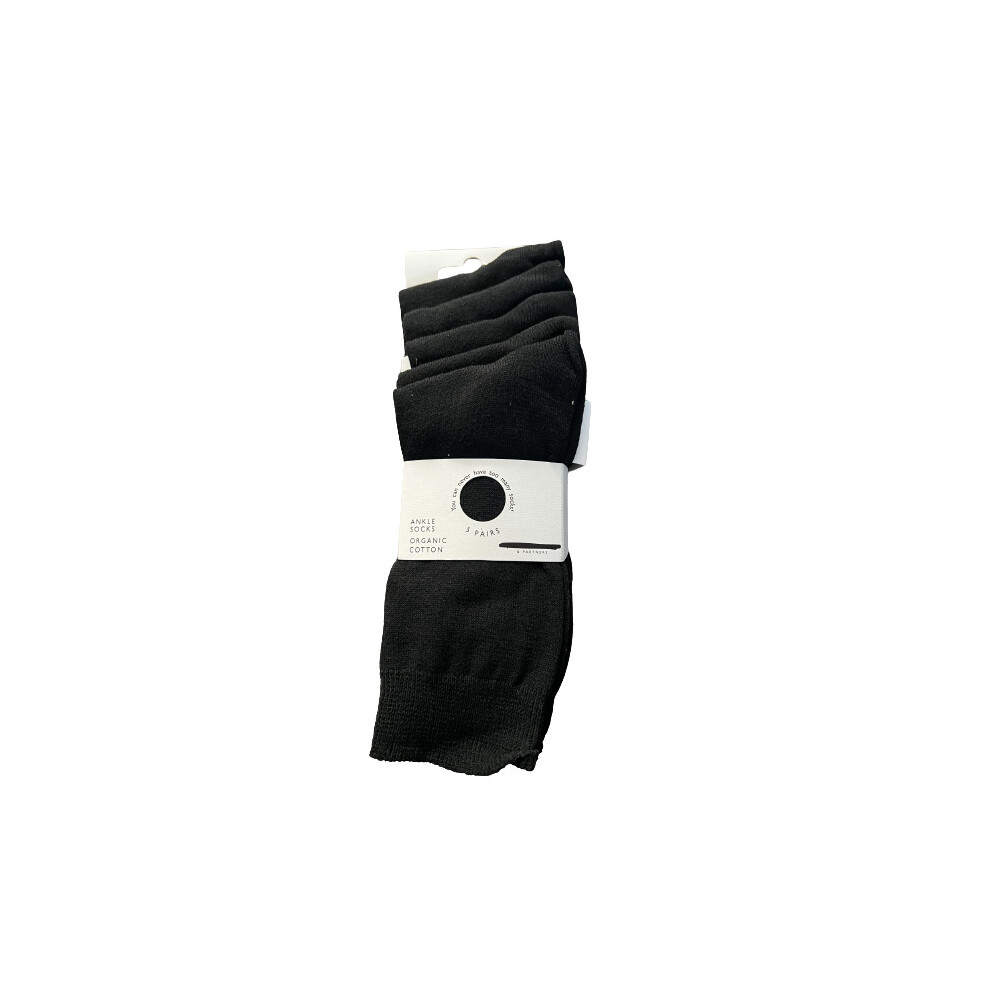 John Lewis Mens Ankle Socks Black 9-11 Organic Cotton
