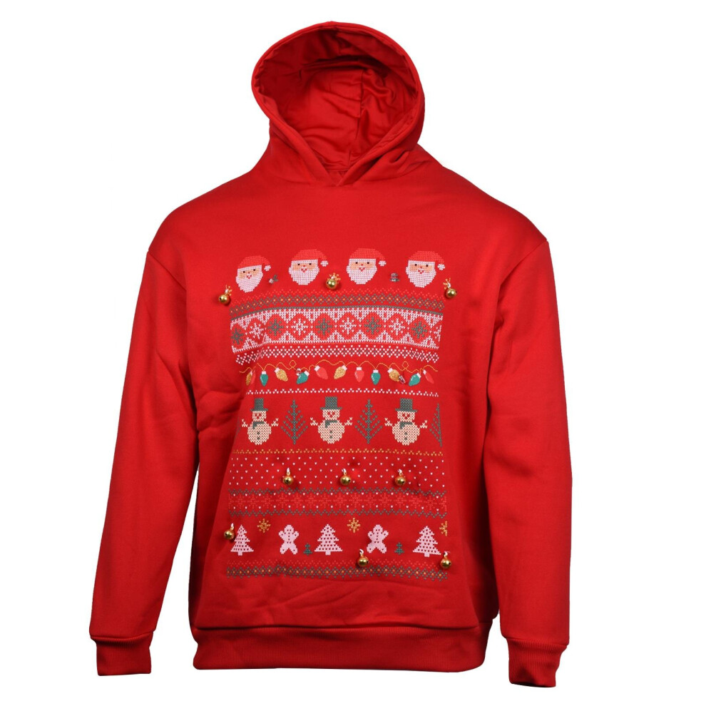 (Red, XS) 3D Christmas Hoodie LED Light Up Pullover Jumper