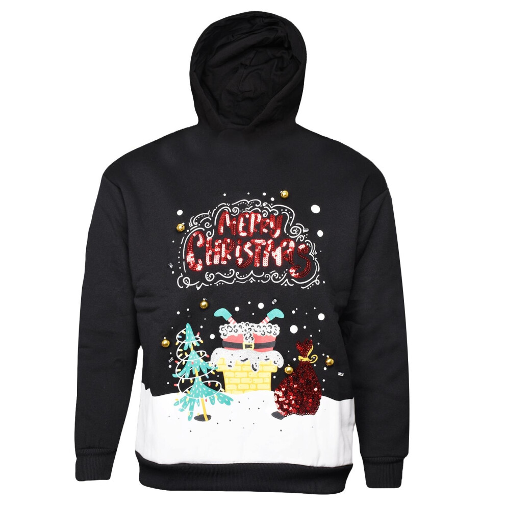 (Black, XS) 3D Christmas Hoodie LED Light Up Pullover Jumper