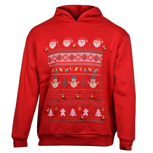 True Face (Red, XS) 3D Christmas Hoodie LED Light Up Pullover Jumper 1