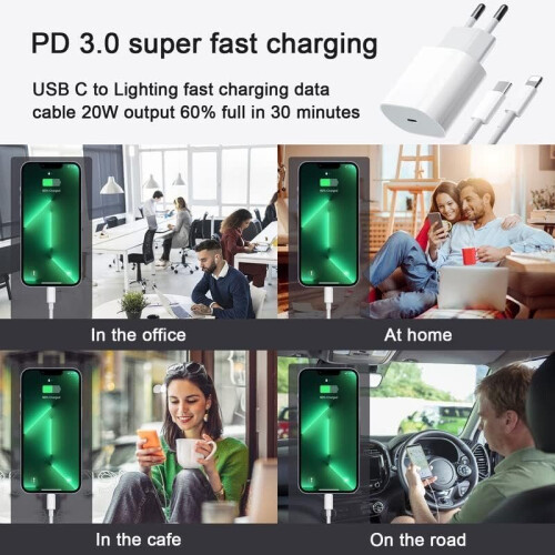 20W USB-C Power adapter fast charger for iPhone + 1M Cable 1
