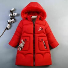 ( Red, 3-4 Years (120)) Kids Girls Quilted Puffer Jacket Faux Fur Hooded Parka Coat Winter Warm Outwear