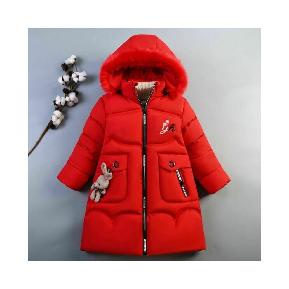 Skesrjtop ( Red, 3-4 Years (120)) Kids Girls Quilted Puffer Jacket Faux Fur Hooded Parka Coat Winter Warm Outwear Red,Not,Specified