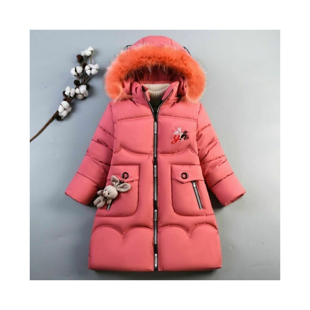 (  Watermelon red,   9-10 Years ?150?) Kids Girls Quilted Puffer Jacket Faux Fur Hooded Parka Coat Winter Warm Outwear