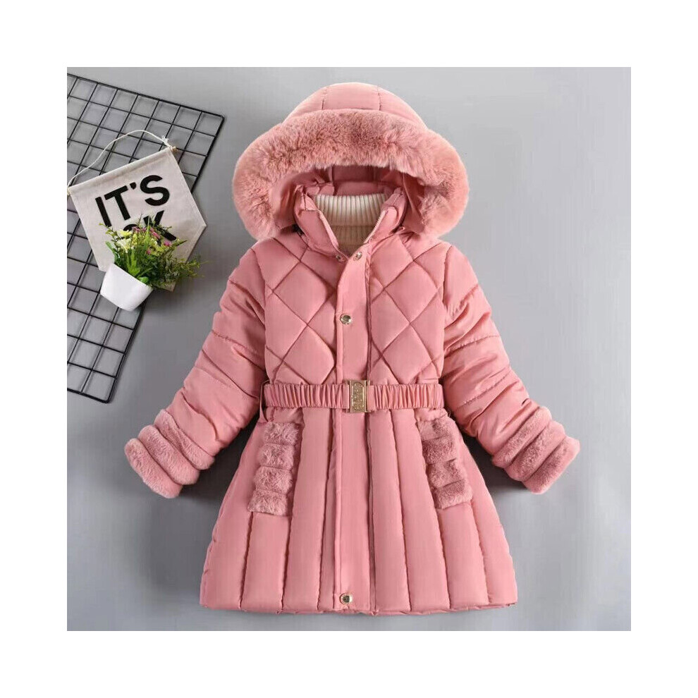 (  Pink,   130 ( 5-6 Years )) Girls Winter Coat Hooded W/Faux Fur Parka School Jackets Outwear Hoilday