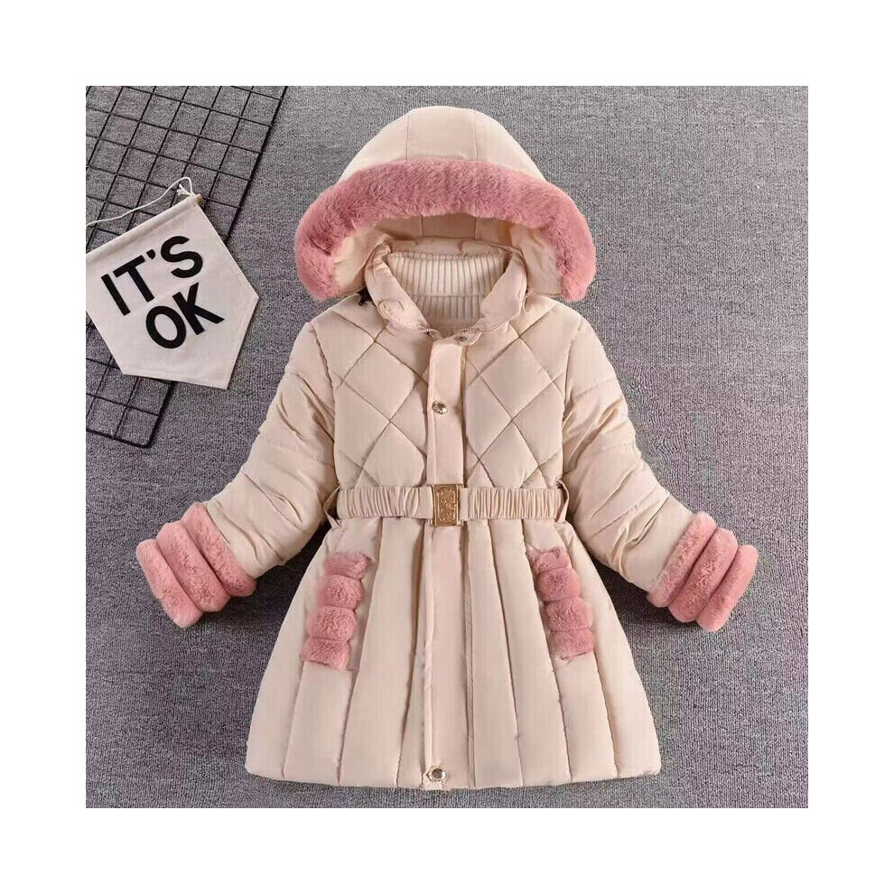 Skesrjtop ( Khaki, 140 ( 7-8 Years )) Girls Winter Coat Hooded W/Faux Fur Parka School Jackets Outwear Hoilday Not,Specified