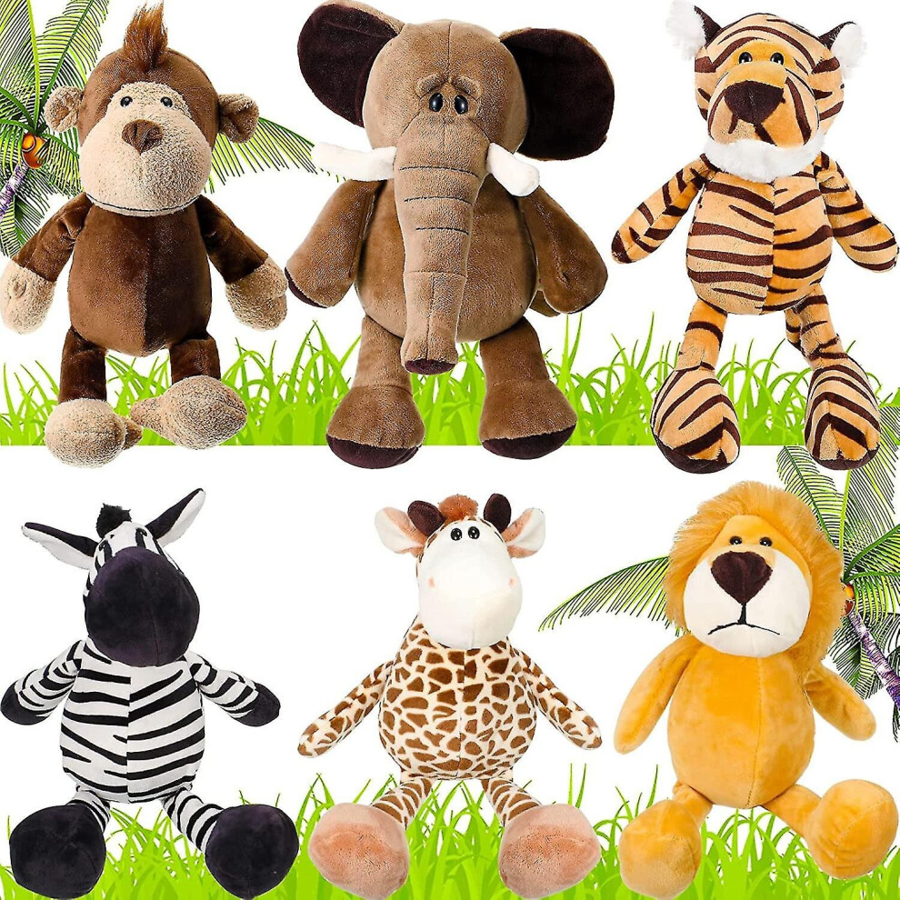 Timubike 6 Pieces Safari Stuffed Animals Plush Jungle Animal Toys Set For Boys Girls, Cute Lion Elephant Zebra Giraffe Tiger Monkey For Animal Themed