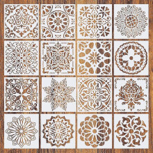 16pcs Painting Stencils Reusable Painting Templates Mandala Drawing Stencils For Floor Wall Tile Fabric Scrapbook