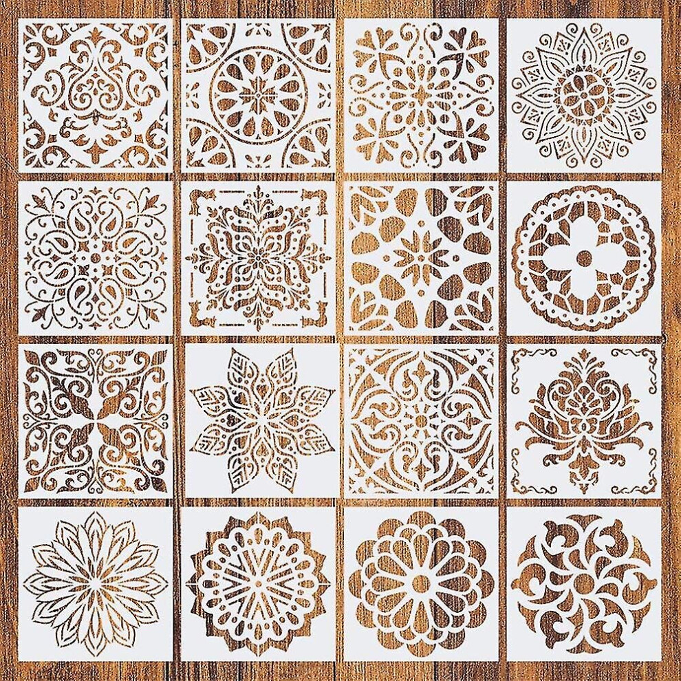 16pcs Painting Stencils Reusable Painting Templates Mandala Drawing Stencils For Floor Wall Tile Fabric Scrapbook