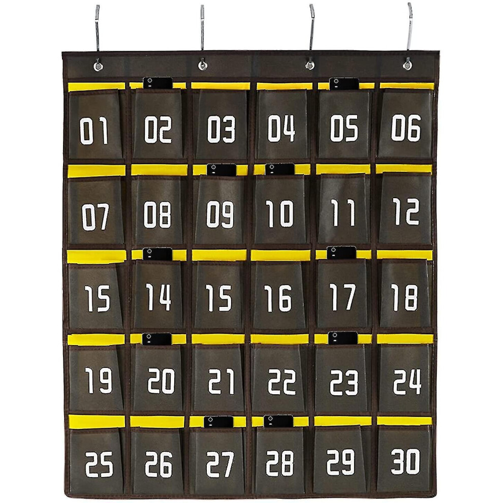 Numbered Classroom Sundries Closet Pocket Chart For Cell Phones Holder Wall Door Hanging Organizer (36 Pockets Grey) - Snngv