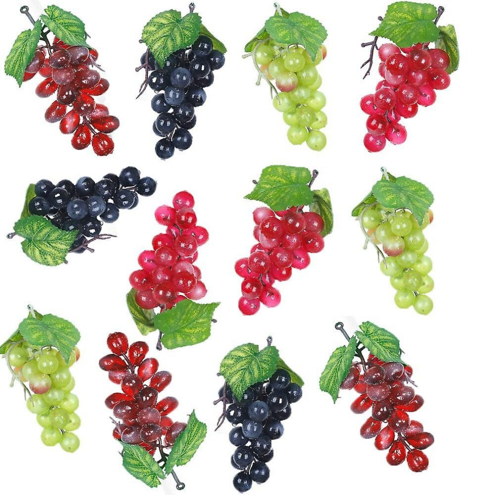 12 Bunches Artificial Grapes Simulation Decorative Lifelike Fake Grapes Clusters For Wedding Wine K Black/Red/Green