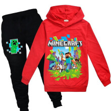 (Red, 9-10 Years) Kids Minecraft Tracksuit Set Sports Print Hoodie Pants Casual Outfit Suit