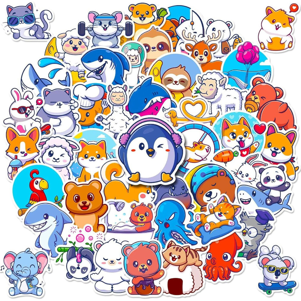 Tianfu 50Pcs Animal Stickers For Kids, Cute For Water Bottles Stickers, Vinyl Waterproof Stickers For Laptop,Bumper,Skateboard, Animal Sticker Gifts